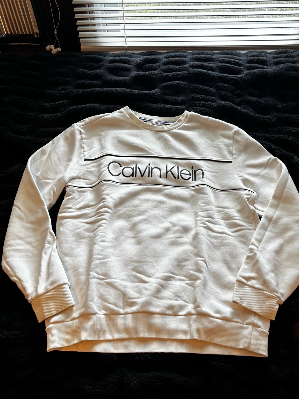 Calvin Klein White Crewneck Sweater with Black Logo Trim